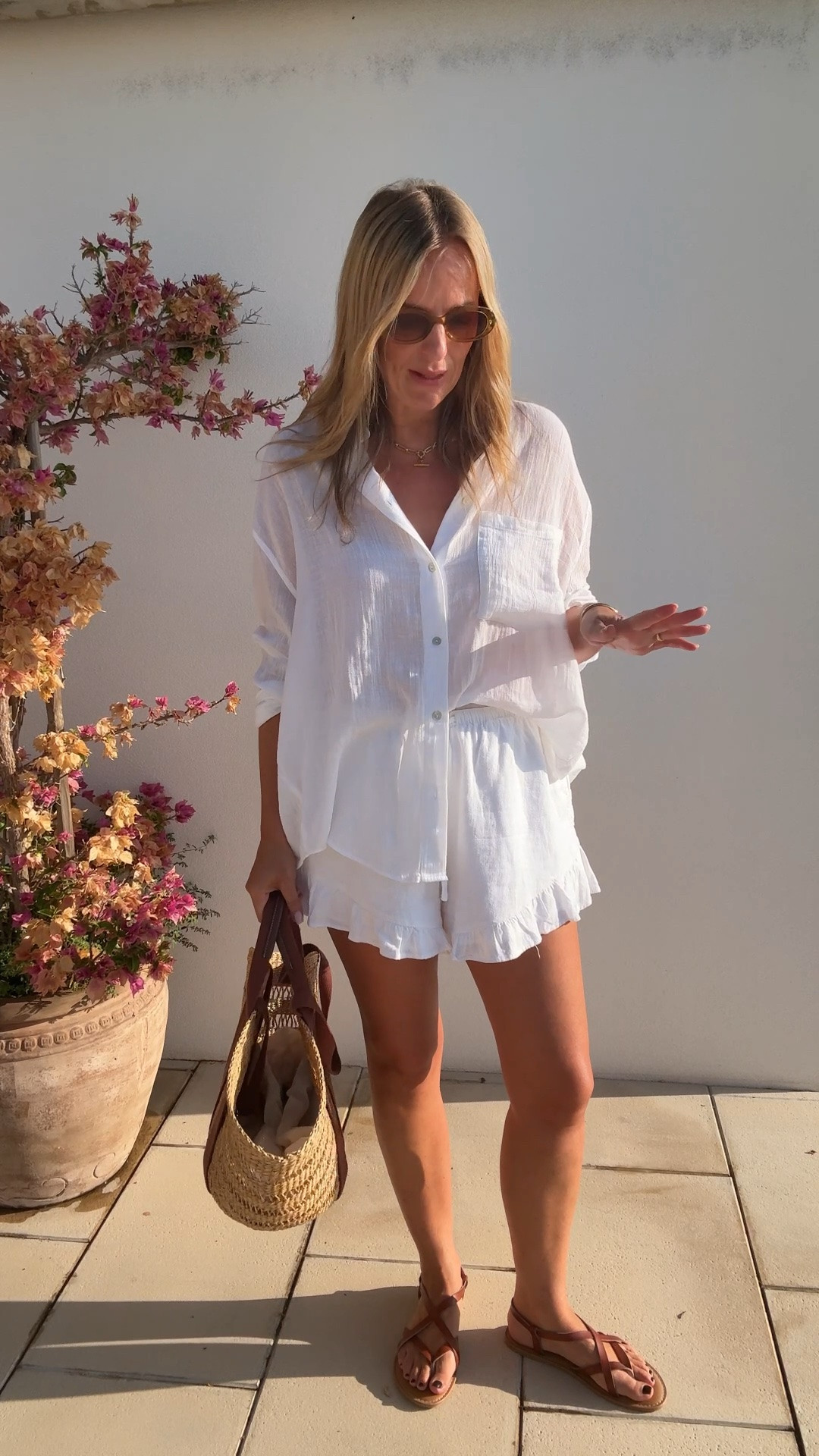 I’ve shown this look before but that’s the whole point - hard working wardrobe pieces you can wear again and again 👌🏻 
Shirt I wear the medium , it’s a loose fit (large would work too) 
Shorts I wear large , again loose fit but you can tie at the waist and I think shorts are so ways better a touch loose. 
Sandals mostly clients buy true to size however I sized up a half size.

#LTKsummer #LTKtravel #LTKsale