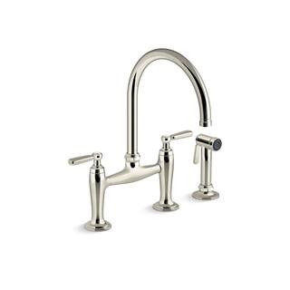 KOHLER Edalyn By Studio McGee 2-Handle 2-Hole Bridge Kitchen Faucet with Side Sprayer in Vibrant ... | The Home Depot