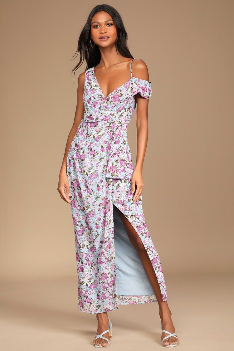 With a Flourish Blue Floral Print Off-the-Shoulder Maxi Dress- Spring Wedding Guest Dress | Lulus (US)