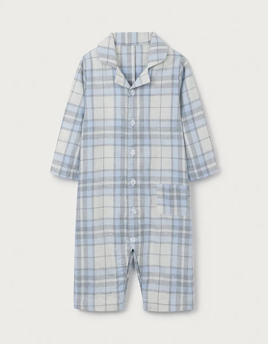 Organic Cotton Ecru & Blue Check Sleepsuit (0–4yrs) | The White Company UK & ROW