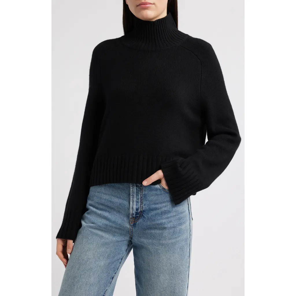 Reformation Brooke Crop Cashmere Turtleneck Sweater in Black at Nordstrom, Size Large | Nordstrom