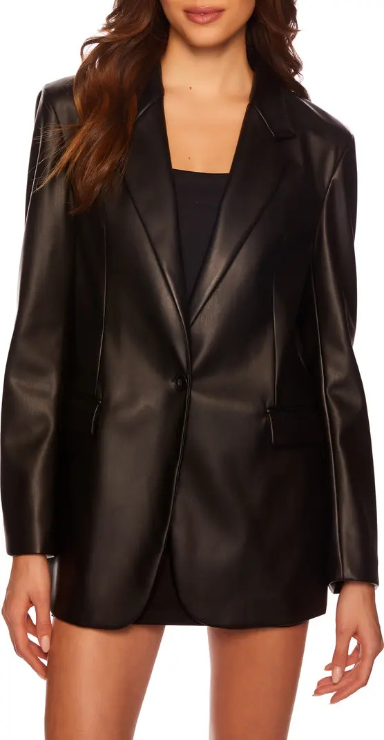 Faux Leather One-Button Boyfriend Blazer | Nordstrom