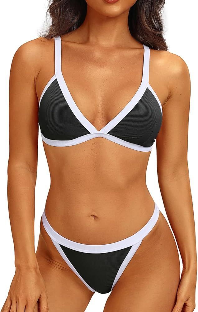 Tempt Me Women Triangle Bikini Sets Halter Two Piece Sexy Swimsuit String Tie Side Bathing ... | Amazon (US)