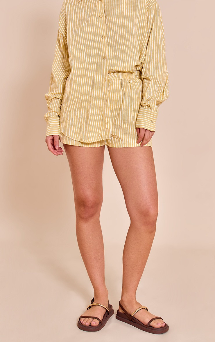 Chartreuse Striped Linen Floaty Shorts | Co-ords | PrettyLittleThing UK