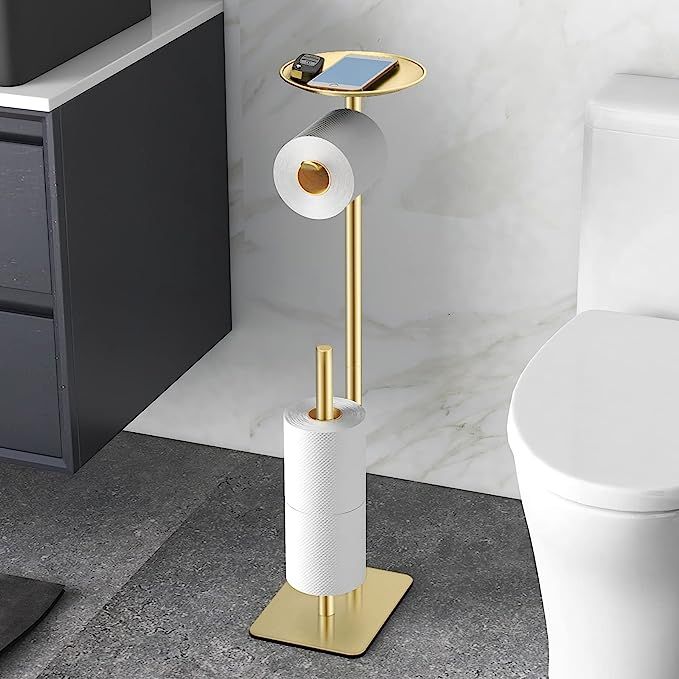 FEILERN Toilet Paper Holder Stand for Bathroom Floor Standing Toilet Roll Dispenser Storages 4 Re... | Amazon (US)