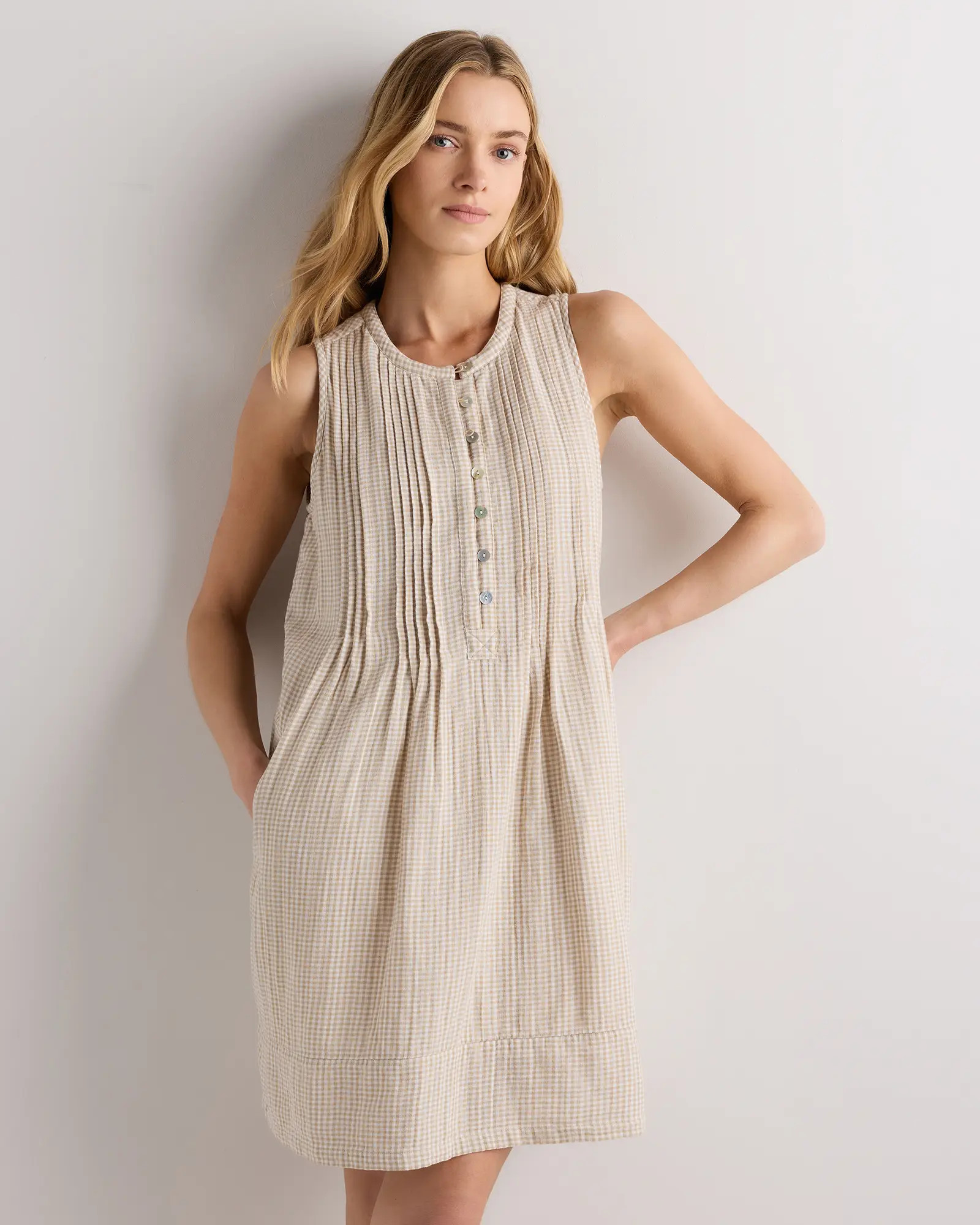 100% Organic Cotton Gauze Sleeveless Swing Dress in Indigo Blue | Quince