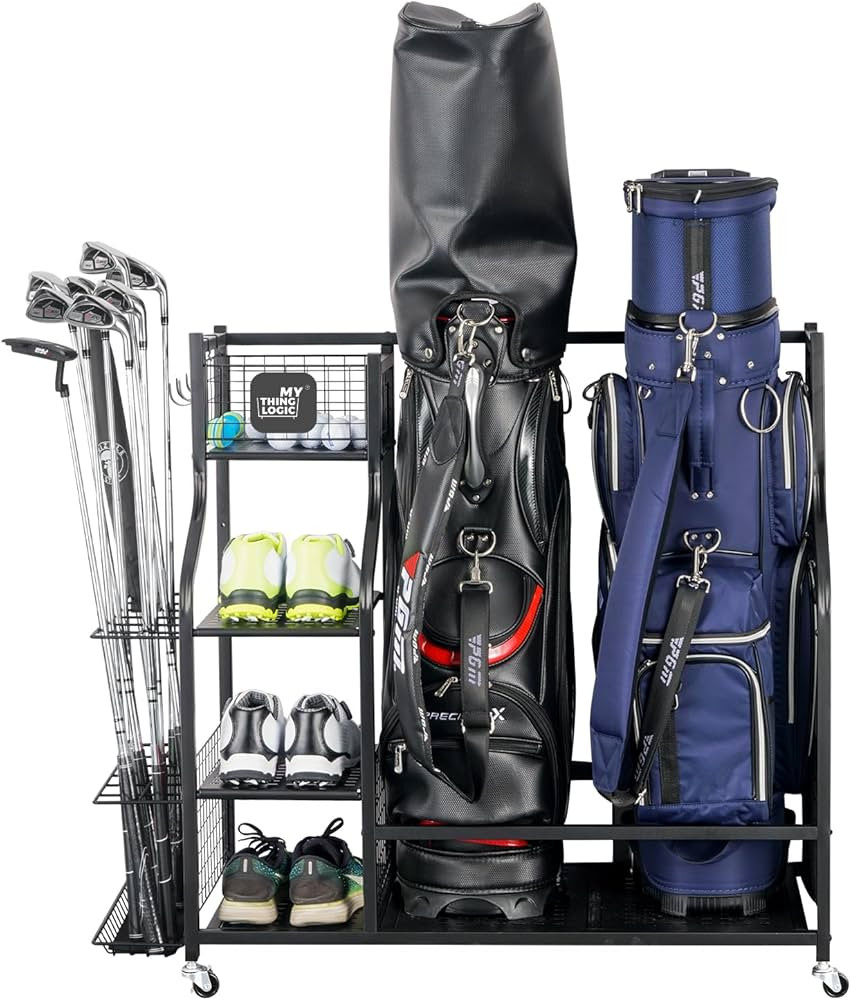 Mythinglogic Golf Storage Garage Organizer, Golf Bag Storage Stand and Other Golfing Equipment Ra... | Amazon (US)