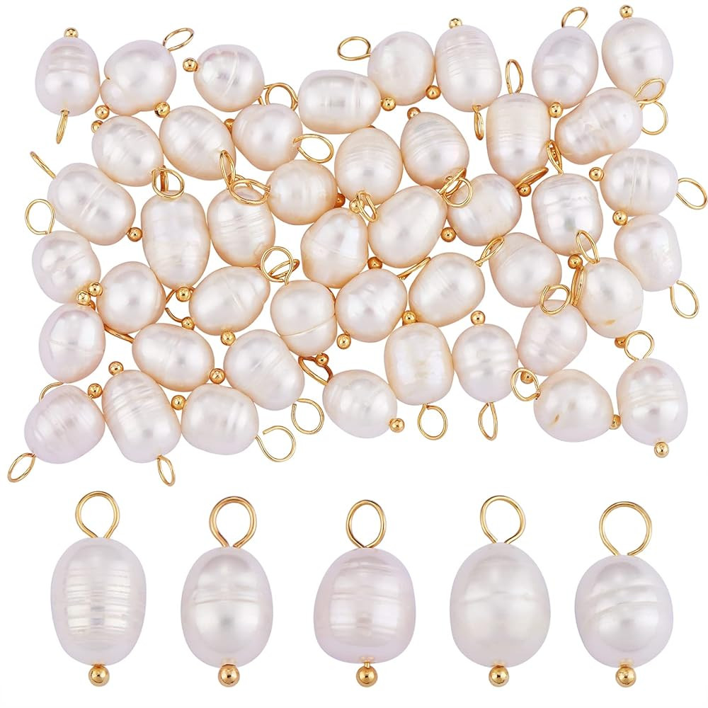 50 Pieces Freshwater Pearl Charm Pendant Smaller Natural Pearl Charm with Brass Loops for Jewelry... | Amazon (US)