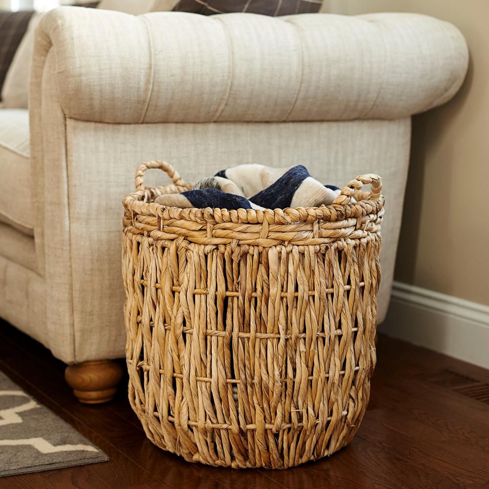 Household Essentials 17.7 in x 19.7 in Corn Leaf,Rope, and Banana Leaf Tall Basket with Handles-ML-6 | The Home Depot