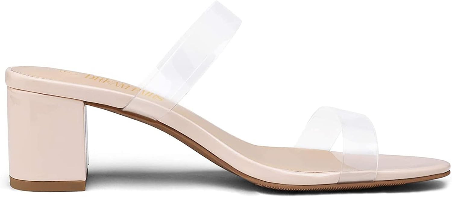 DREAM PAIRS Women's Two Strap Open Toe Low Block Chunky Heels Sandals Dress Pumps Shoes | Amazon (US)