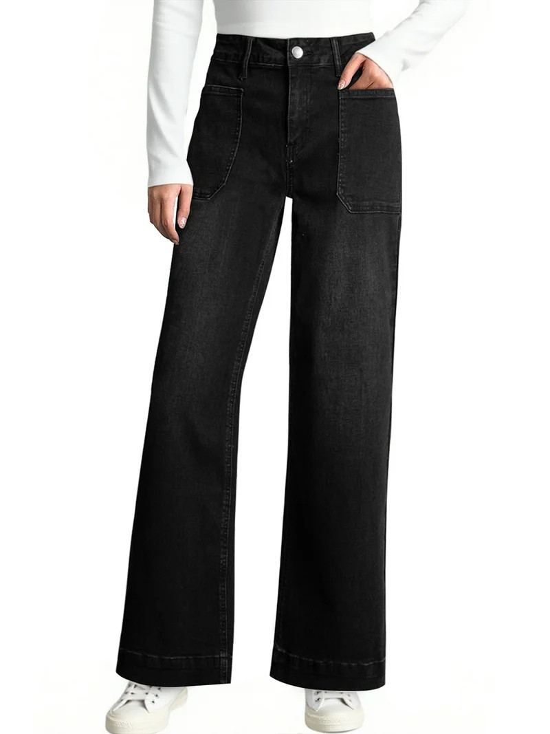 DOKOTOO Womens Wide Leg Jeans Summer Casual Big Pockets Fashion High Waisted Stretchy Loose Denim... | Walmart (US)