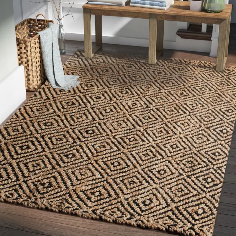 Aerionna Geometric Handmade Flatweave Jute/Sisal Area Rug in Black | Wayfair North America