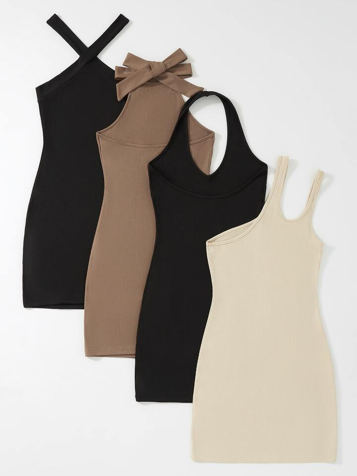 4pcs Rib-knit Bodycon Dress | SHEIN
