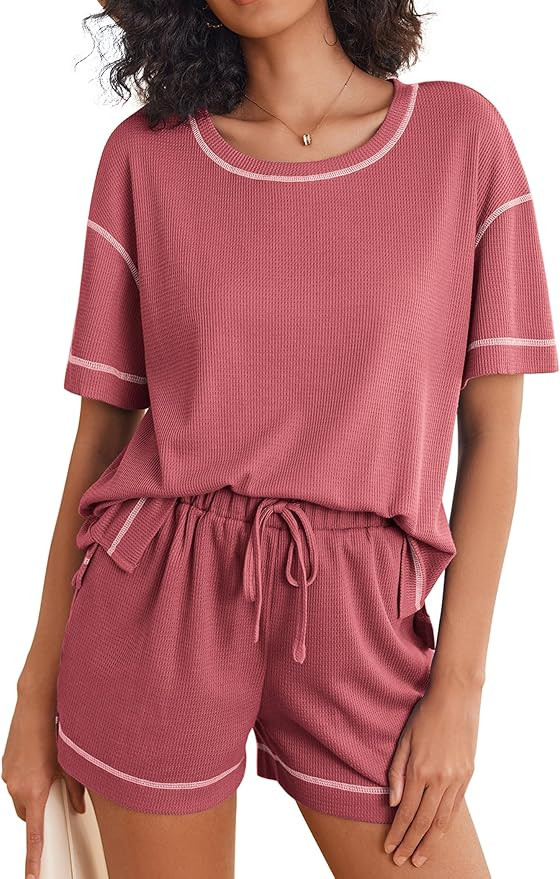 Ekouaer Pajama Sets for Women 2 Piece Waffle Knit Lounge Set Two Piece Loungewear Matching Outfit... | Amazon (US)