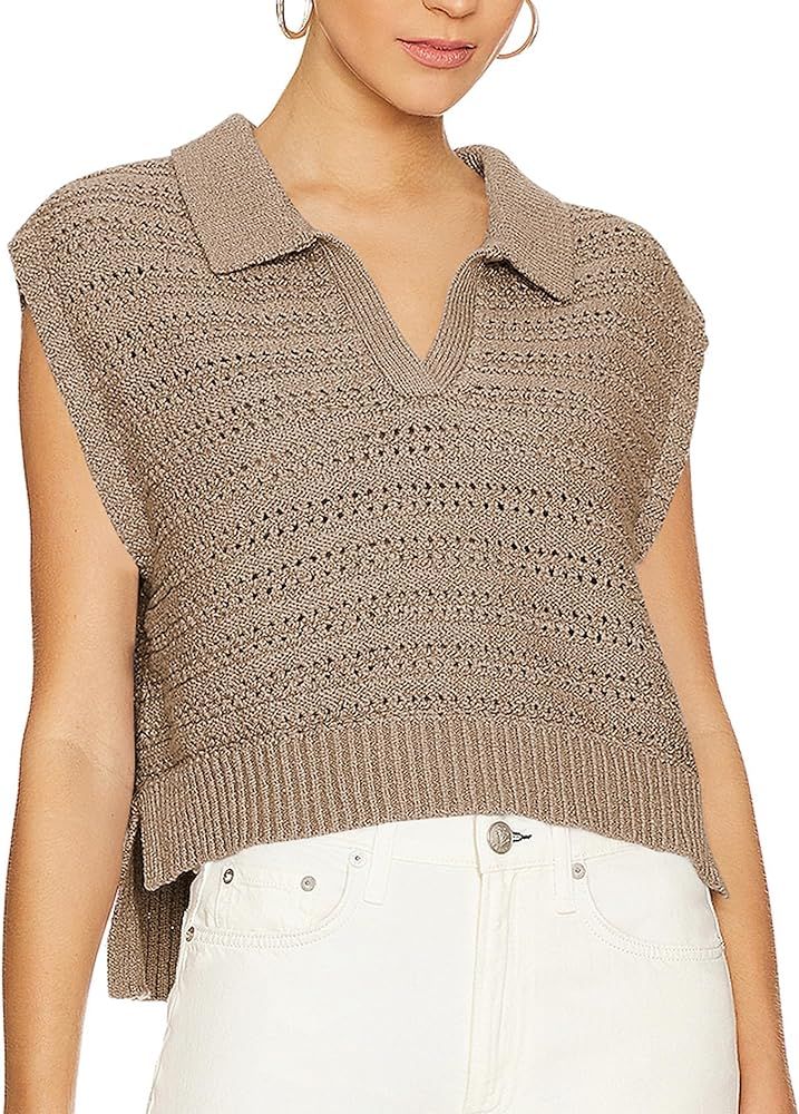 Women Polo Sleeveless V Neck Knit Vest Sweater Crop Top Casual Lightweight Pullover | Amazon (US)