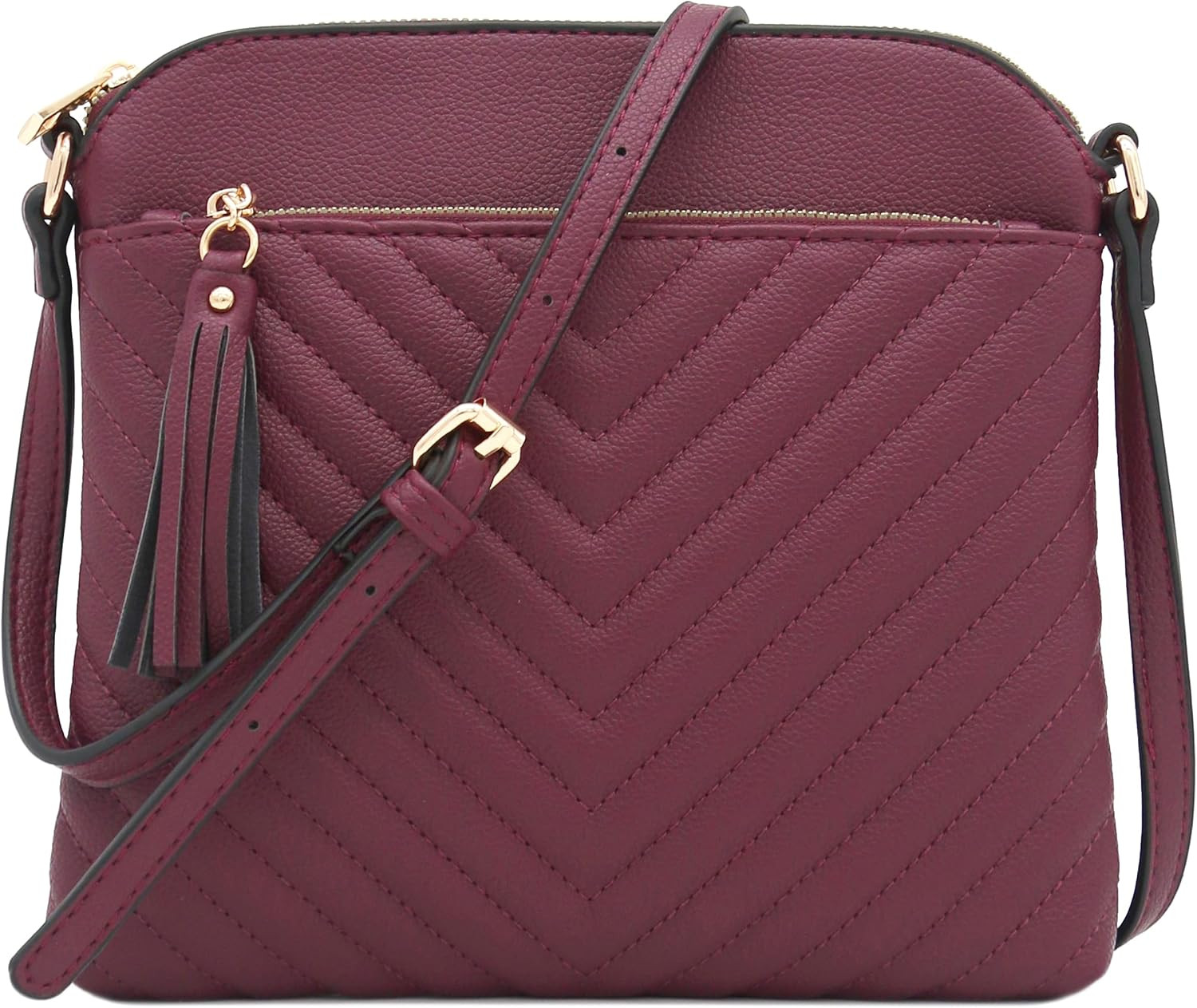 Chevron Quilted Medium Crossbody Bag with Tassel Accent | Amazon (US)