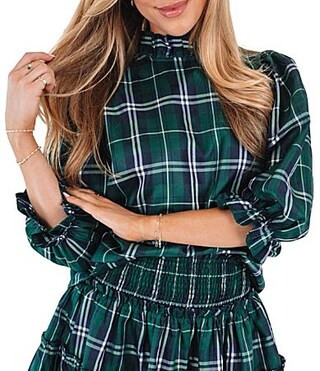 J.Marie Jordyn Woven 34 Sleeve Plaid Top - M | Dillard's