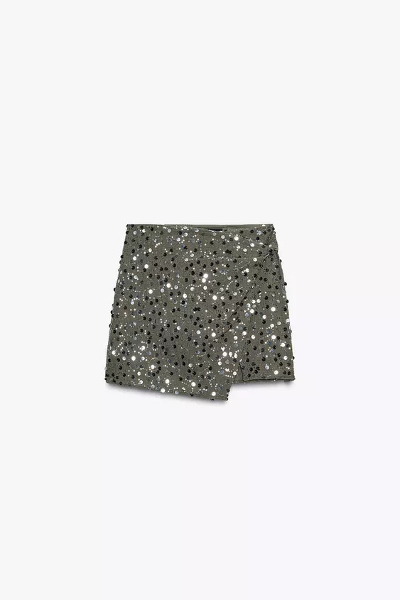 SEQUIN CROSSOVER MINI SKIRT | Zara UK