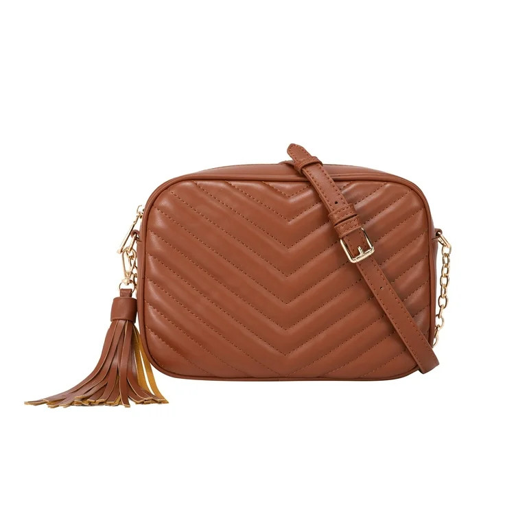 Daisy Rose Quilted Cross body bag with tassle - PU Vegan Leather - Brown | Walmart (US)