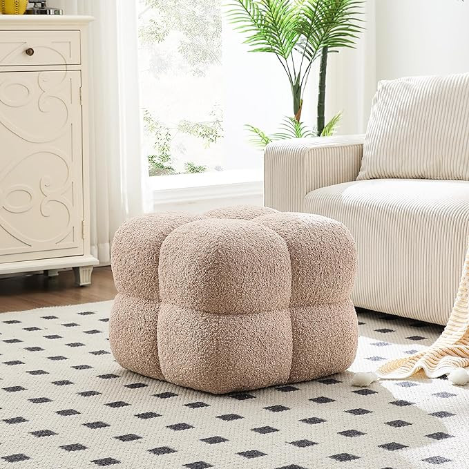 Square Pouf Ottoman, Boucle Tufted Ottoman Coffee Table for Living Room, Upholstered Foot Rest Po... | Amazon (US)