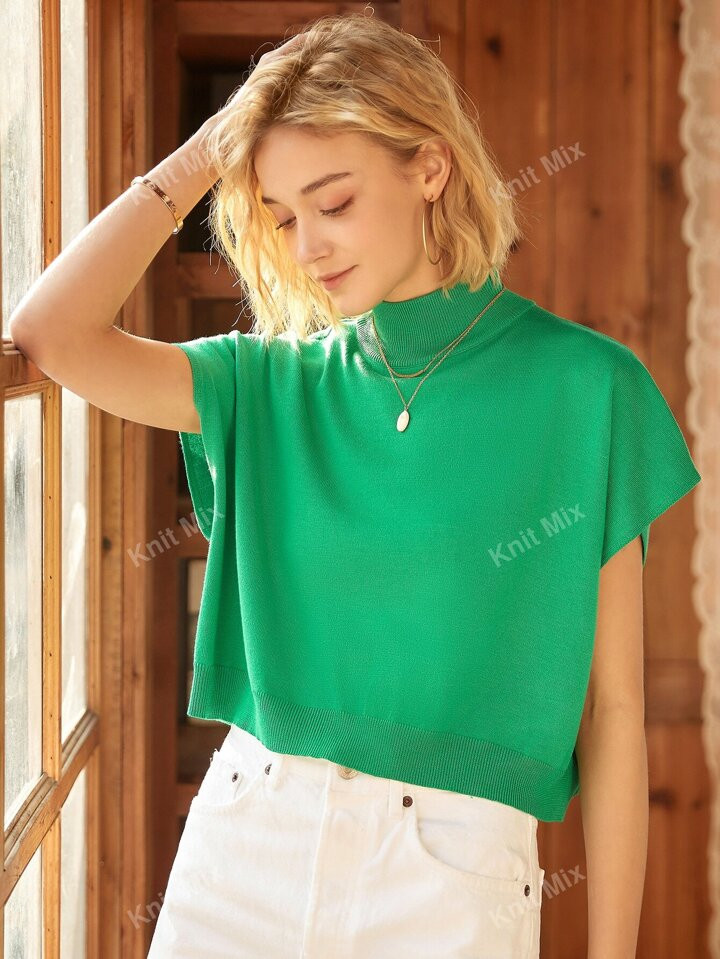 Knit Mix Solid Mock Neck Knit Top | SHEIN