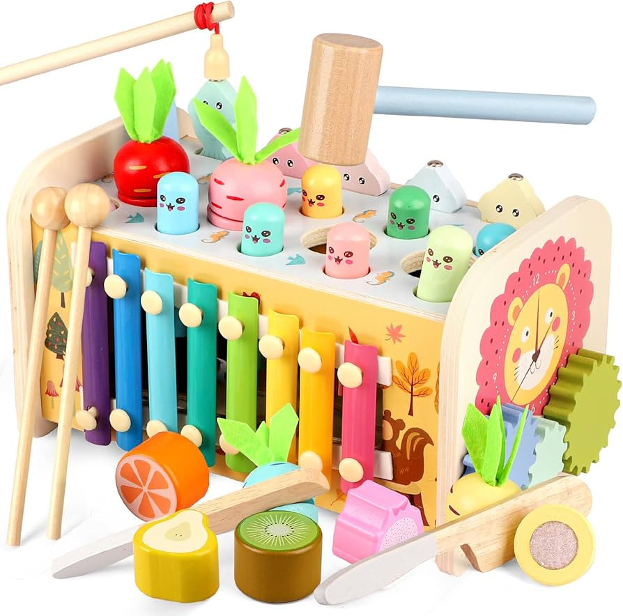 9 in 1 Montessori Toys for 1 Year Old, Wooden Hammering Pounding Toy Whack A Mole Game for Toddle... | Amazon (US)