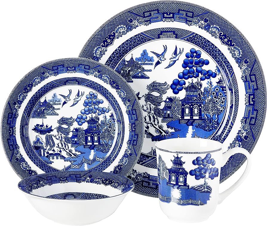 Johnson Brothers Willow Blue 4 Piece Place Setting, Blue and White | Amazon (US)