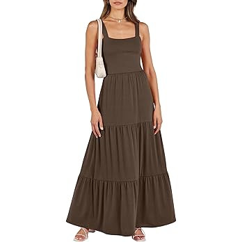 ANRABESS Women's Summer Casual Long Maxi Beach Vacation Dresses Sleeveless Square Neck Flowy Tier... | Amazon (US)