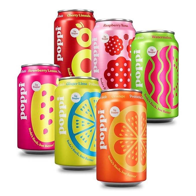 Poppi Prebiotic Soda, Sparkling Water & Fruit Juice, Fun Favorites, 12 Oz, 12 Pack | Amazon (US)