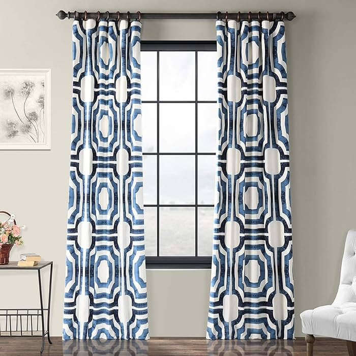 HPD Half Price Drapes Geometric Printed Curtains 120 Inches Long Luxury Cotton Curtains (1 Panel)... | Amazon (US)
