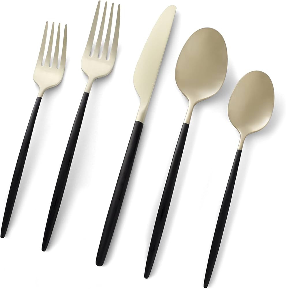 Cambridge 511120CKW12R Gaze Black Champagne Satin 20-Piece Flatware Set, Service for 4 | Amazon (US)