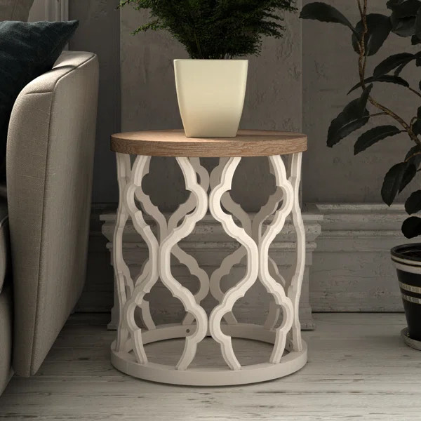Windfield Farmhouse Round End Table, Distressed Wood Top Side Table with Frame Base | Wayfair North America