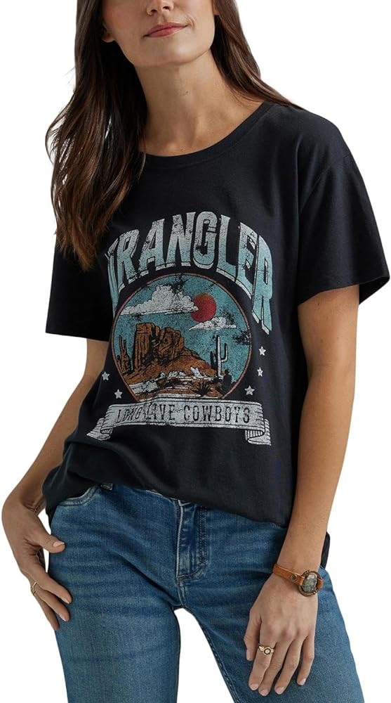 Wrangler Retro Women's Short Sleeve Boyfriend Fit T-Shirt - Jet Black | Amazon (US)