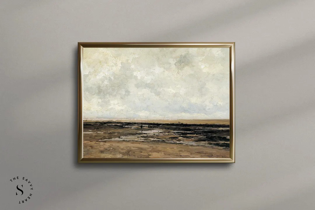 Neutral Landscape Art Print, Vintage Framed Art, Vintage Landscape Painting With Browns Blacks an... | Etsy (US)