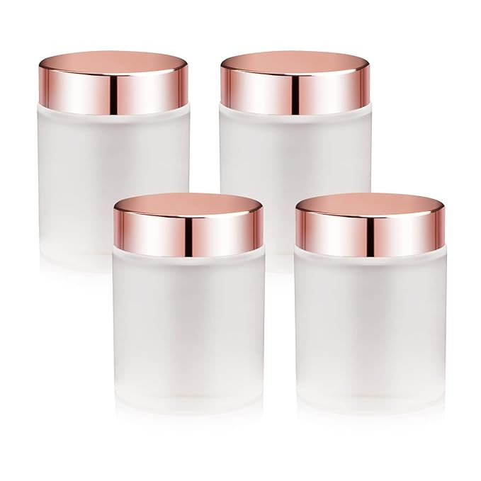 4 Pack,3.4 oz Frosted Glass Jars with Lids,Round Empty Storage Containers with Rose-Golden Lids &... | Amazon (US)