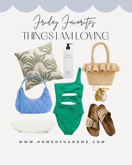 Friday Favorites 🤍 Outdoor pillows, cute bag, my favorite wire food baskets, swim on sale, bracelets I wear all the time, and the self tanning lotion I have been using for years on sale. (This size lasts a long time) 

#beach #coastal #summerstyle 

#LTKsalealert #LTKfindsunder50 #LTKstyletip