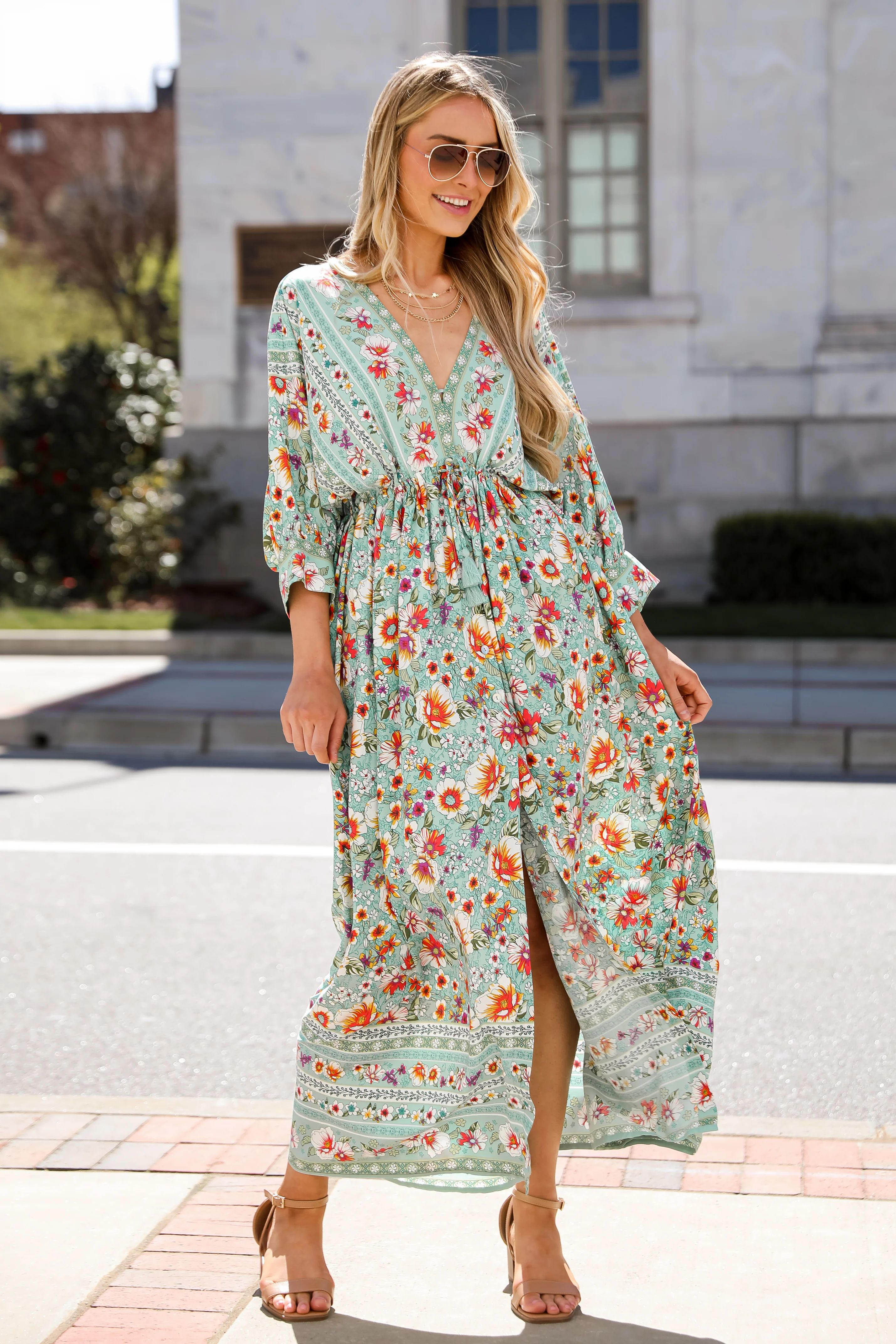 Bohemian Sun Jade Floral Maxi Dress | Dress Up