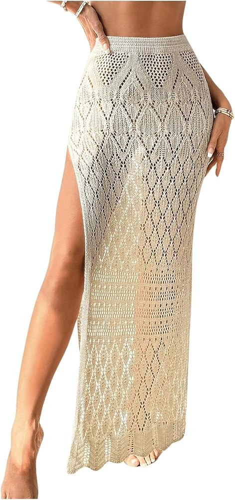 SHENHE Women's Crochet Swim Cover Up High Slit Sheer Long Beach Skirt Cover Up | Amazon (US)