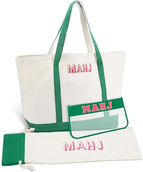 3 Pcs Empty Mahjong Canvas Bag Embroidered American Mahjong Set Incl Tiles Bag and Racks & Pusher... | Amazon (US)