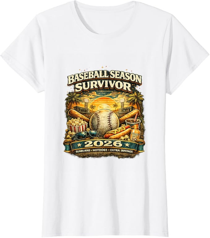 Baseball Season Survivor 2026 Funny Fan Vintage Sunset T-Shirt | Amazon (US)