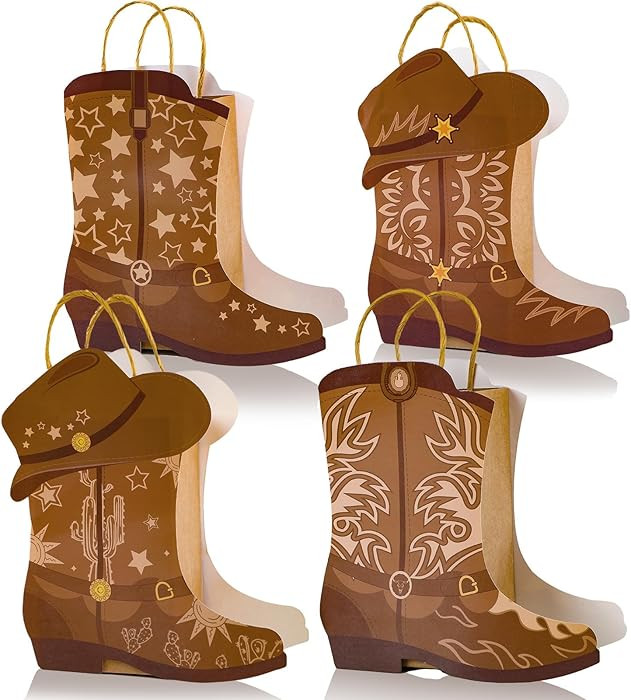 24Pcs Cowboy Boots Paper Bags Western Theme Party Decorations Favors Wild West Kraft Gift Bag wit... | Amazon (US)