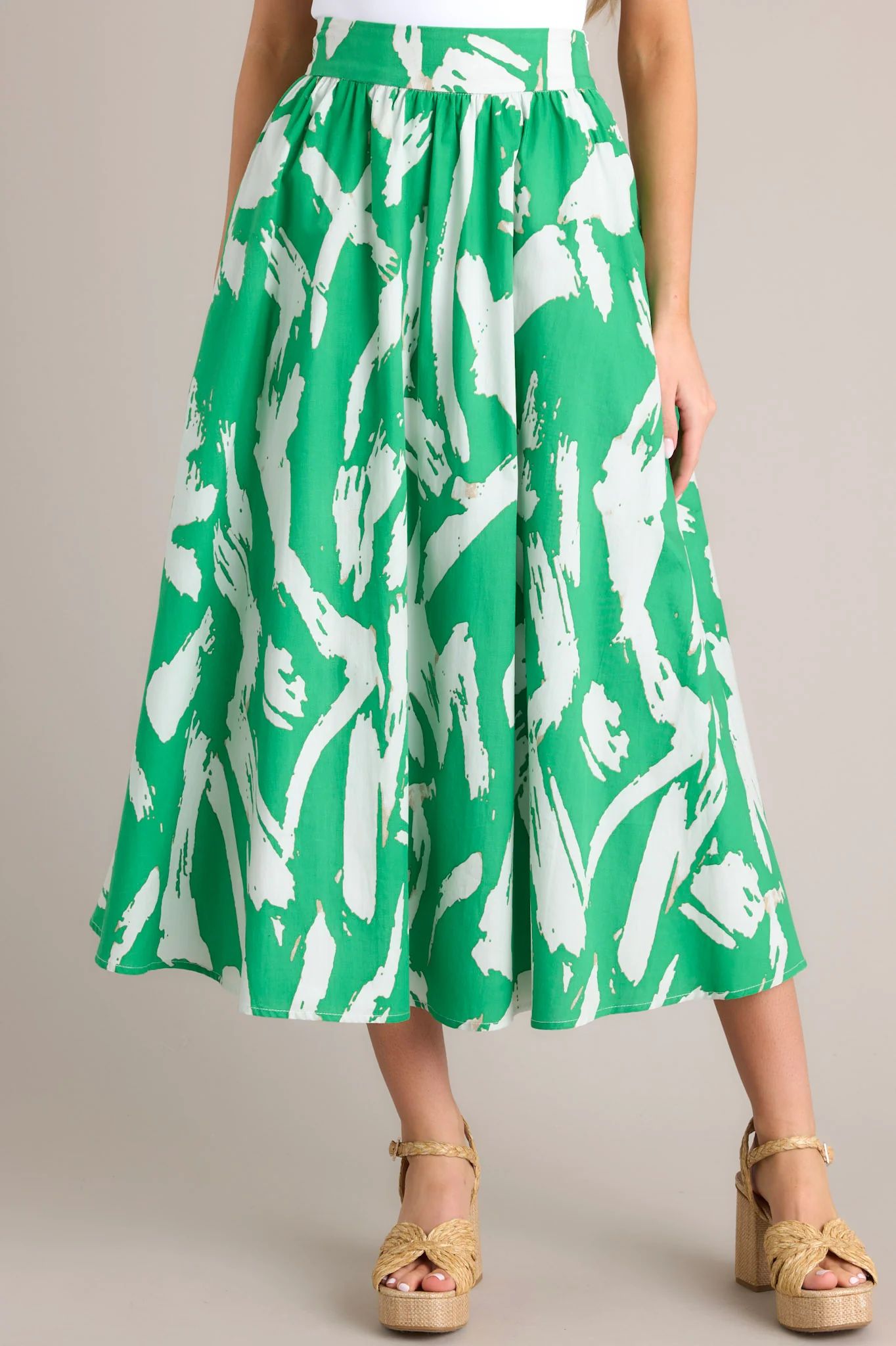 Serene Getaway Kelly Green Abstract Print Maxi Skirt | Red Dress