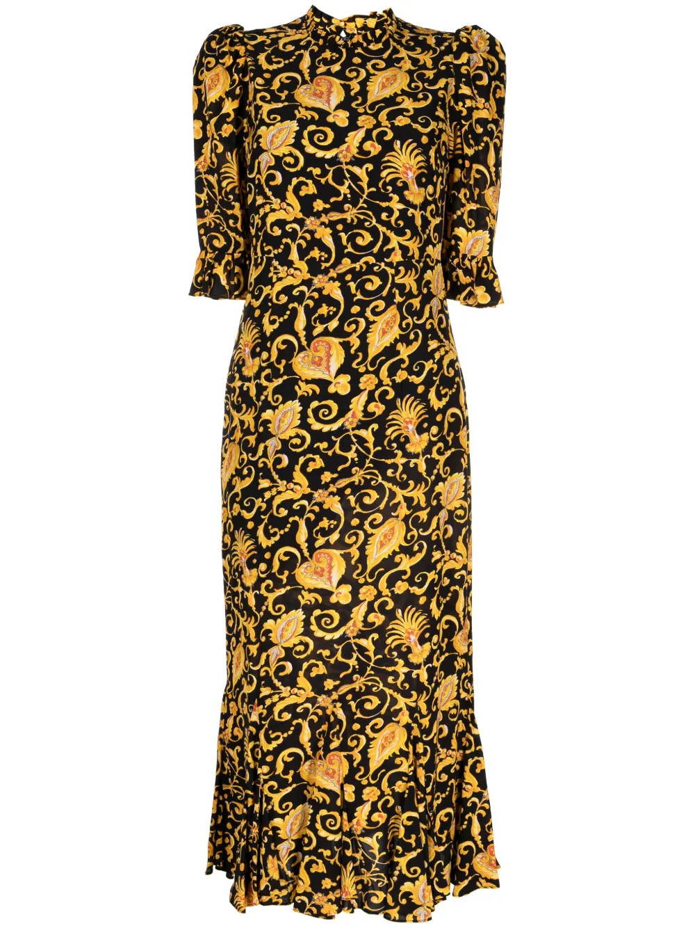 Rhode Felix baroque-print Midi Dress | Yellow | FARFETCH | Farfetch Global