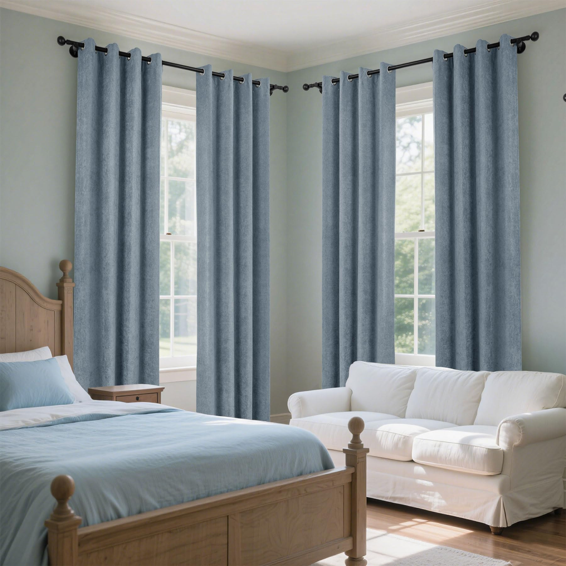 Macochico Sky Blue 100% Blackout Chenille Curtains 52 Inch Width by 102 Inch Length, Soft and Lux... | Amazon (US)
