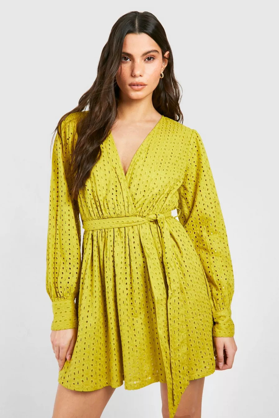 Eyelet Belted Mini Dress | boohoo (US & Canada)