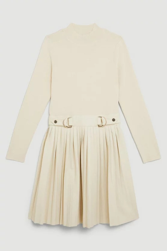 Knitted Skater Dress With Pu Detailing | Karen Millen AUS
