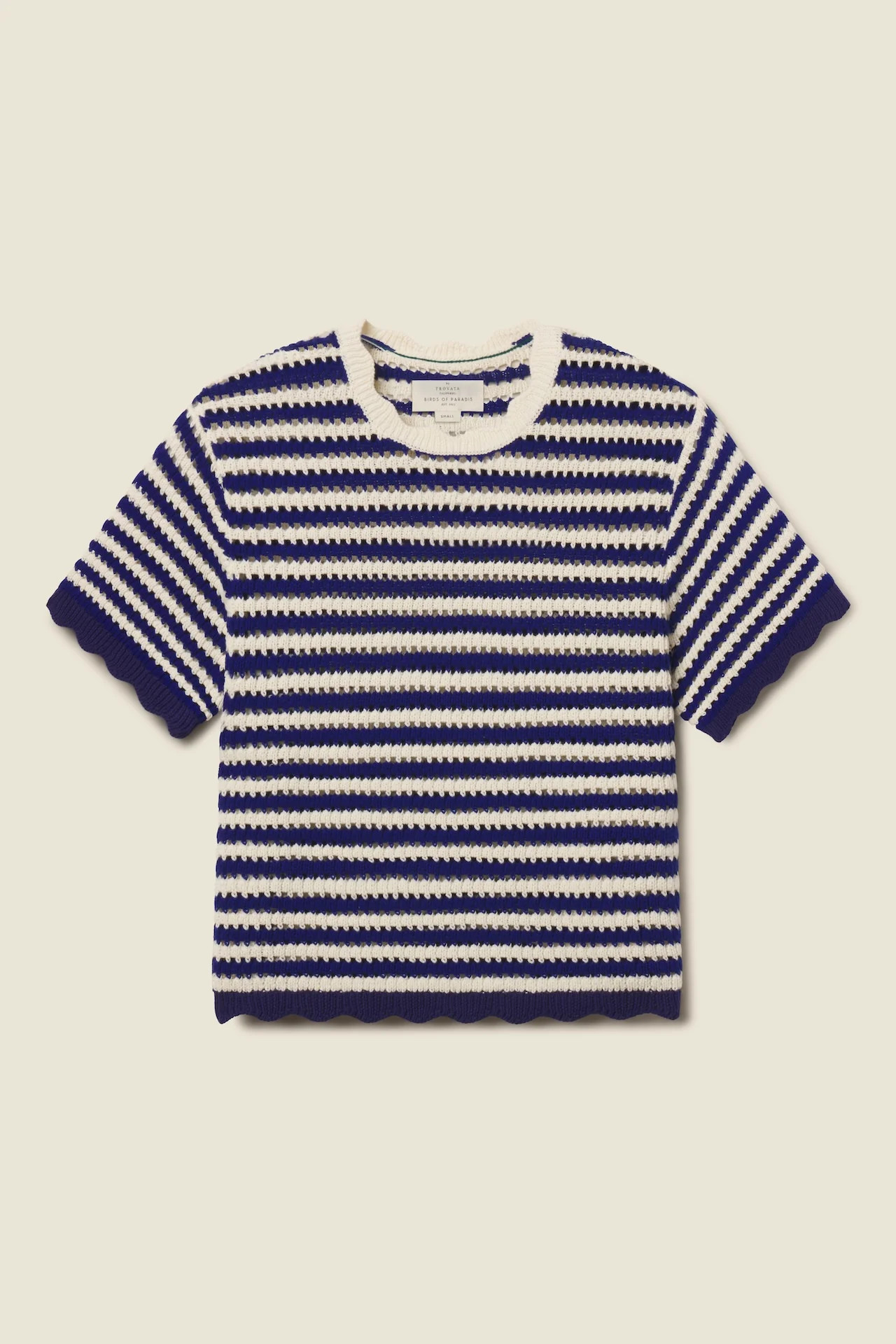 Jules Sweater T-Shirt Navy W/ Antique White Stripe | TROVATA