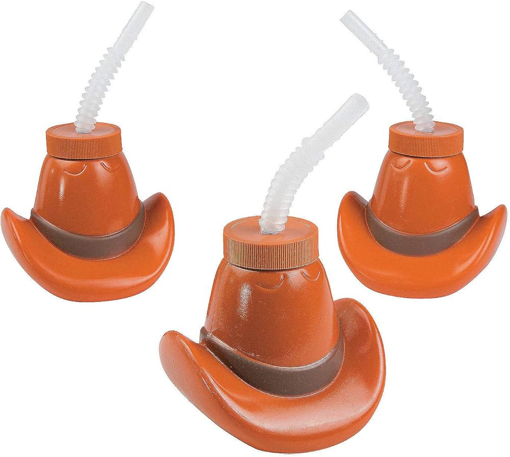 Fun Express Set of 12 Pieces Cowboy Hat Cups with Straw, Holds 15 oz, BPA Free Plastic, Western P... | Amazon (US)