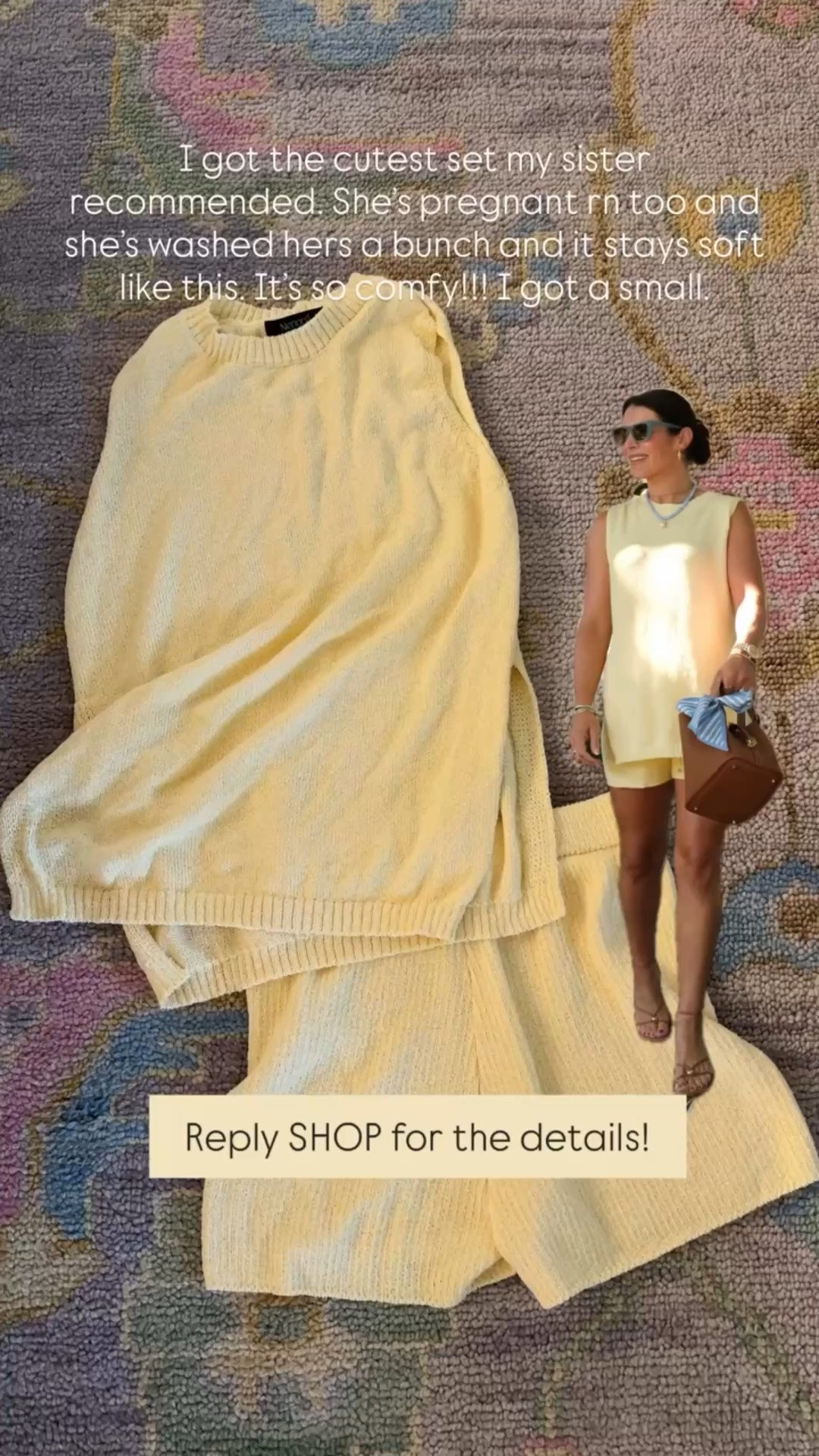 I got the cutest set my sister recommended. She’s pregnant rn too and she’s washed hers a bunch and it stays soft like this. It’s so comfy!!! I got a small.  Reply SHOP for the details!