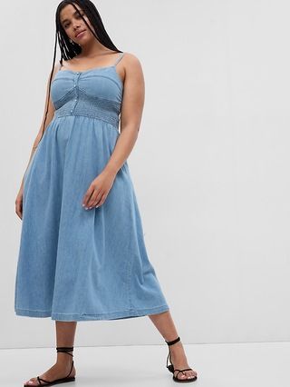 100% Organic Cotton Denim Corset Midi Dress with Washwell | Gap (CA)